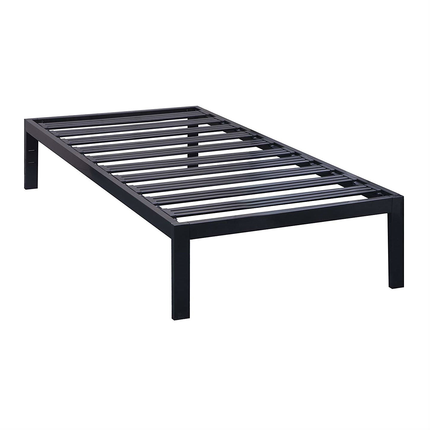 Twin XL Heavy Duty Wide Slat Steel Platform Bed Frame in Black Metal Finish-0