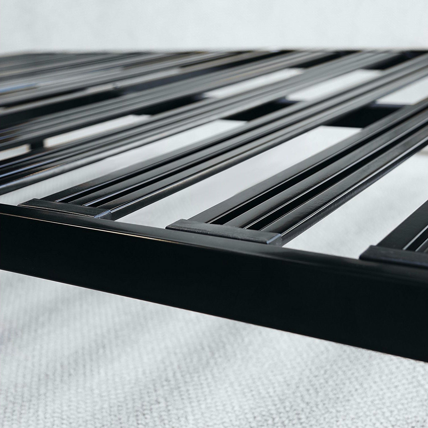 Twin XL Heavy Duty Wide Slat Steel Platform Bed Frame in Black Metal Finish-1