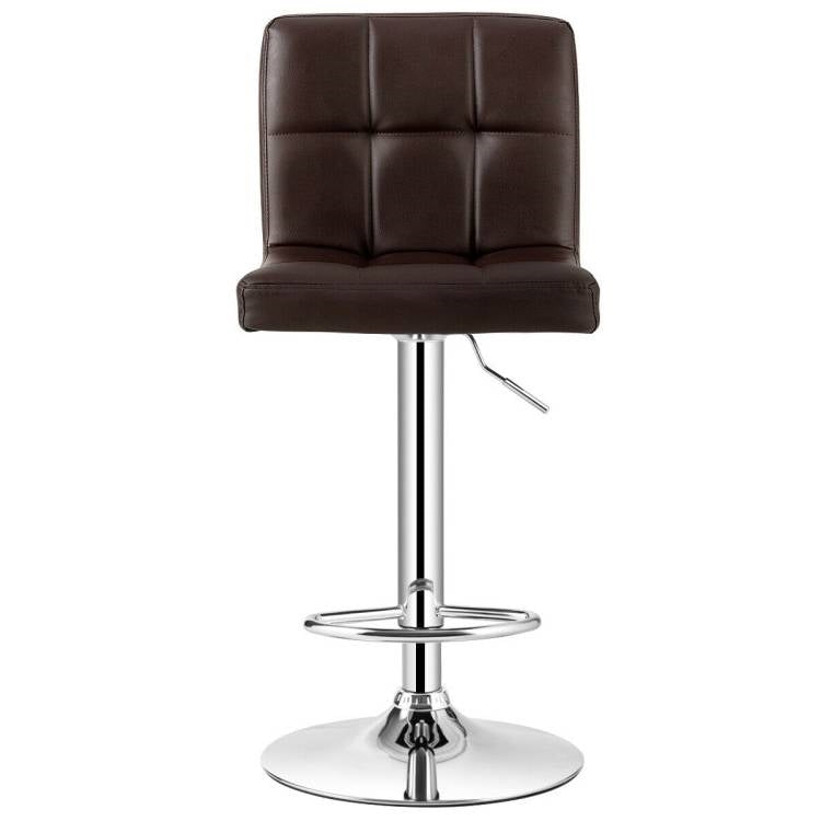 Set of 2 Modern Adjustable Height Barstools with Brown PU Leather Swivel Seat-3