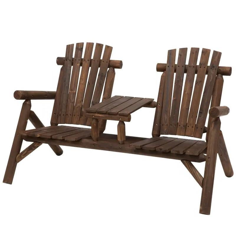 Adirondack Patio 2 Chair Lounger with Center Coffee Table Brown-0