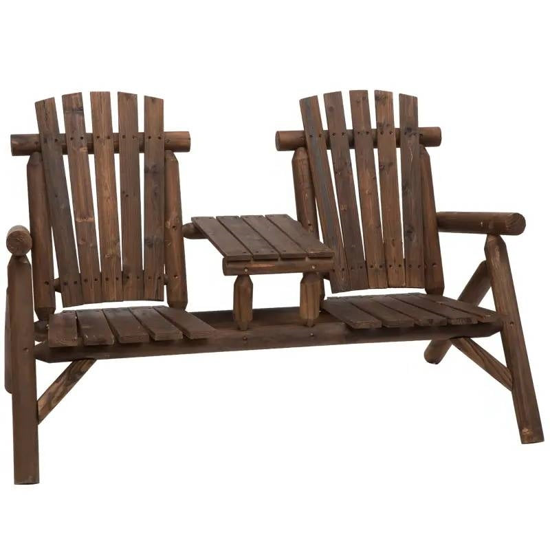 Adirondack Patio 2 Chair Lounger with Center Coffee Table Brown-1