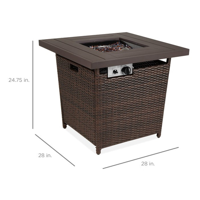 Brown Resin Wicker Fire Pit LP Gas Propane w/ Faux Wood Tabletop and Cover-4