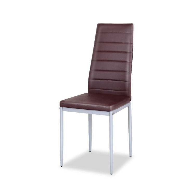 Set of 4 Modern High Back Brown PVC Leather Dining Chairs with Metal Legs-1