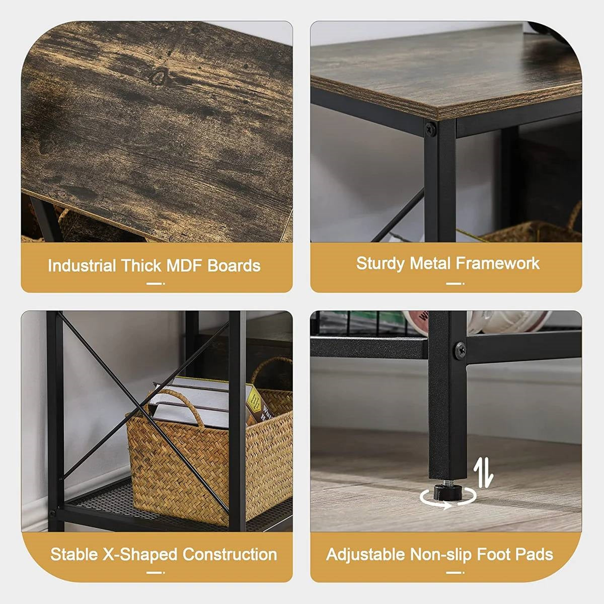 Industrial Farmhouse Metal Wood TV Stand with Media Storage Shelves-3