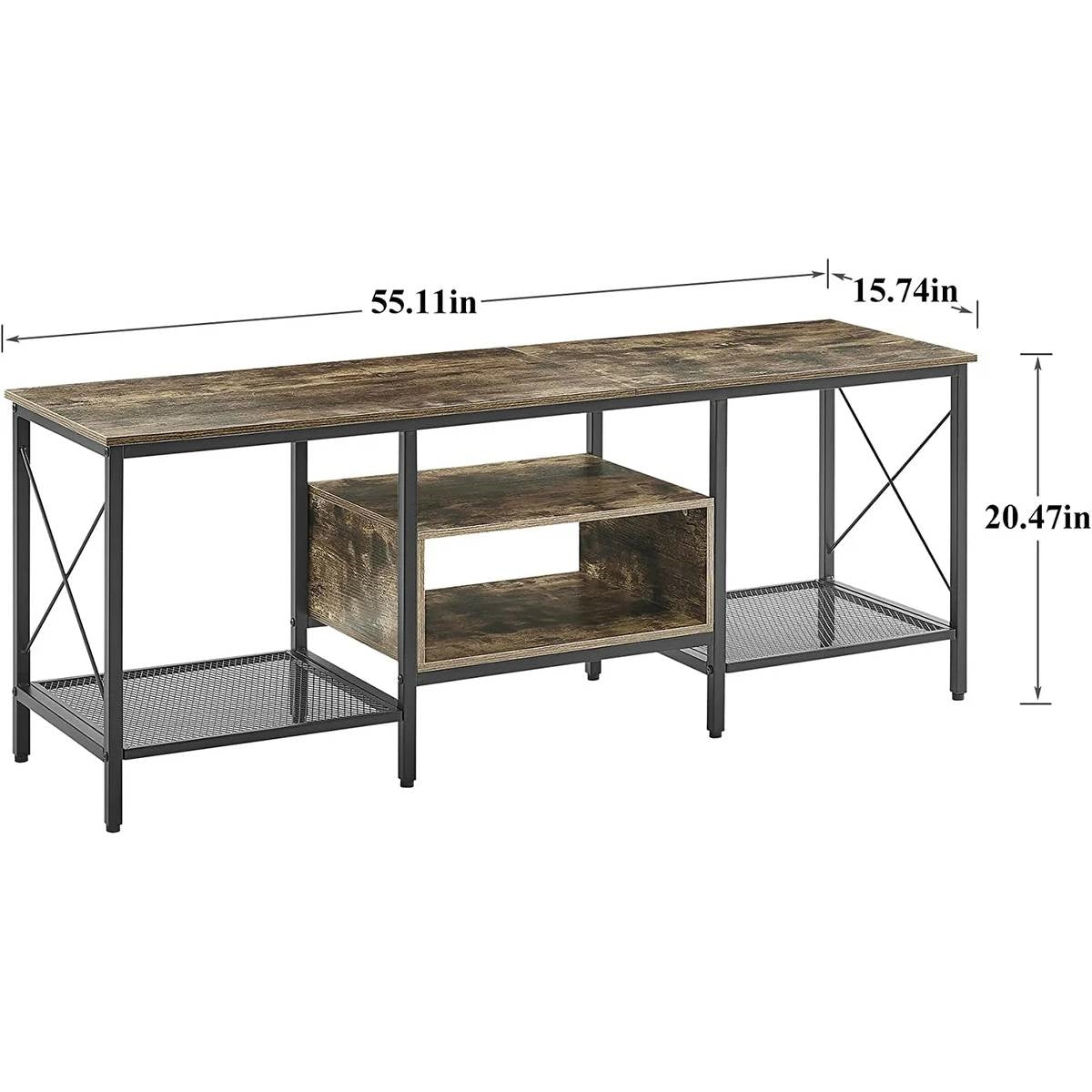 Industrial Farmhouse Metal Wood TV Stand with Media Storage Shelves-4