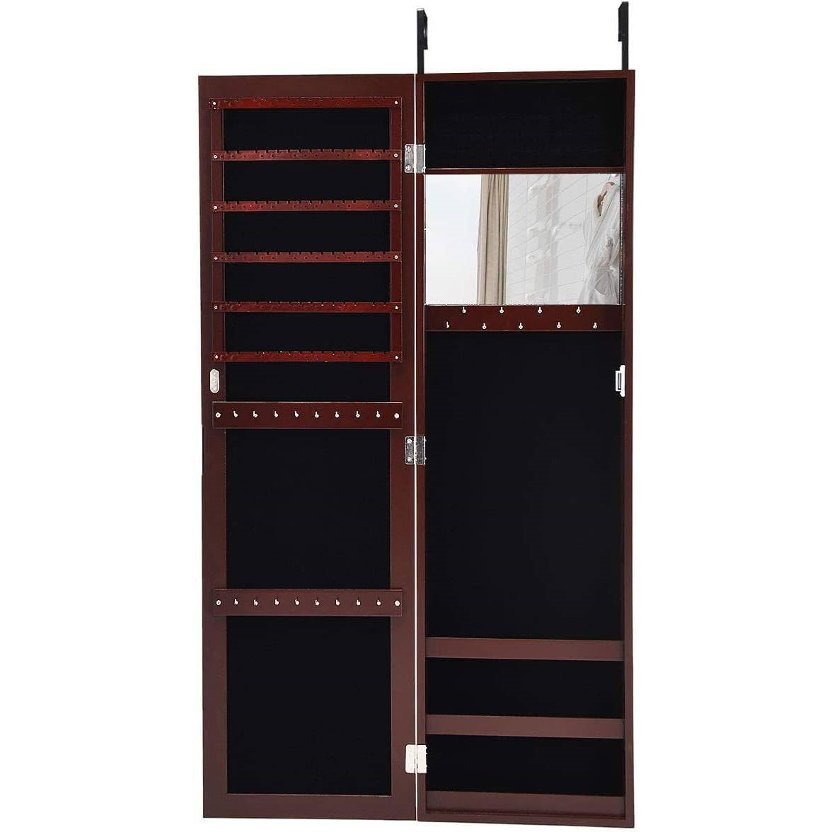 2-in-1 Dark Brown Wall or Door Mounted Jewelry Organizer Full Length Mirror-2