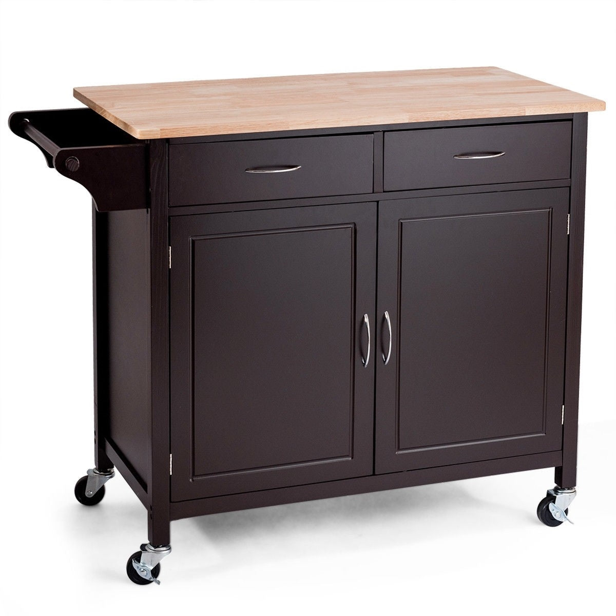 Brown Kitchen Island Storage Cart with Wood Top and Casters-2