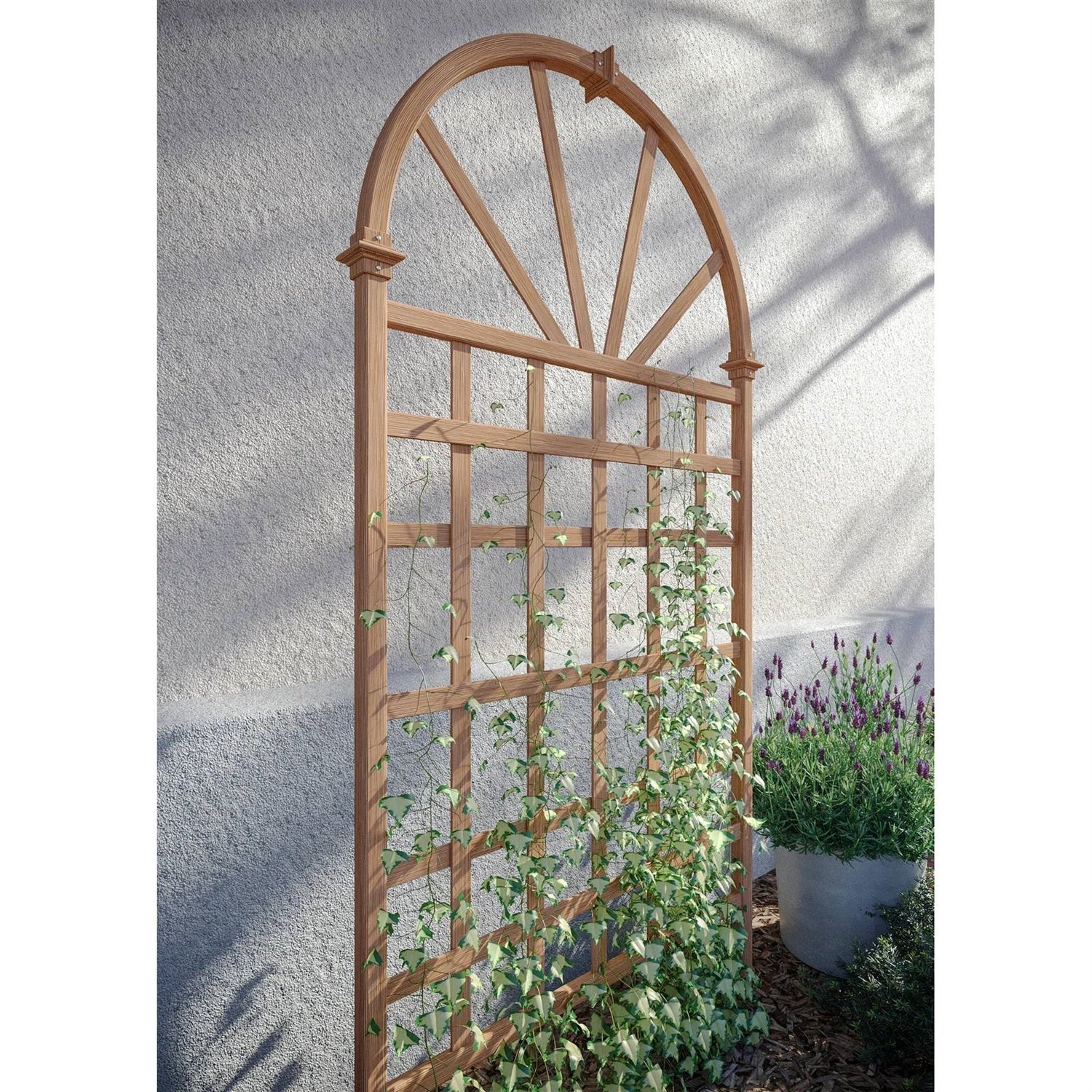 77-inch Outdoor Light Brown Vinyl Lattice Garden Trellis with Arched Top-0