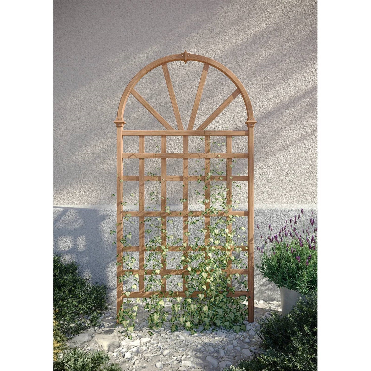 77-inch Outdoor Light Brown Vinyl Lattice Garden Trellis with Arched Top-2