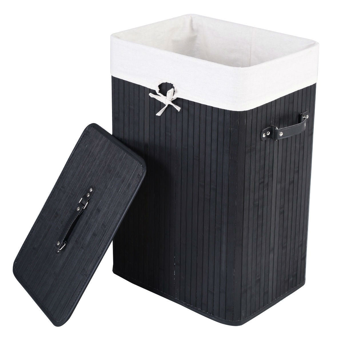 Black Bamboo Laundry Hamper with Removable Liner-0