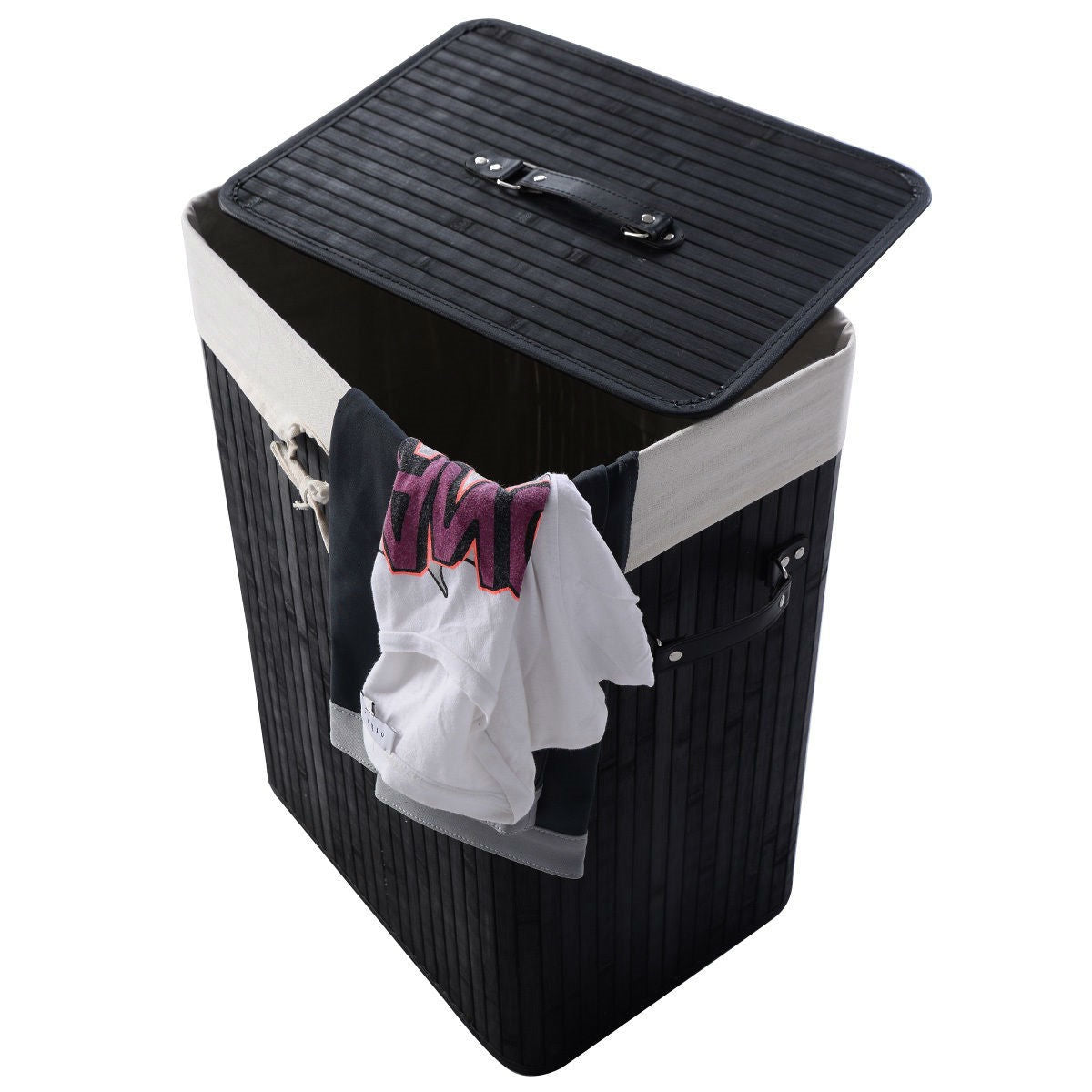 Black Bamboo Laundry Hamper with Removable Liner-1