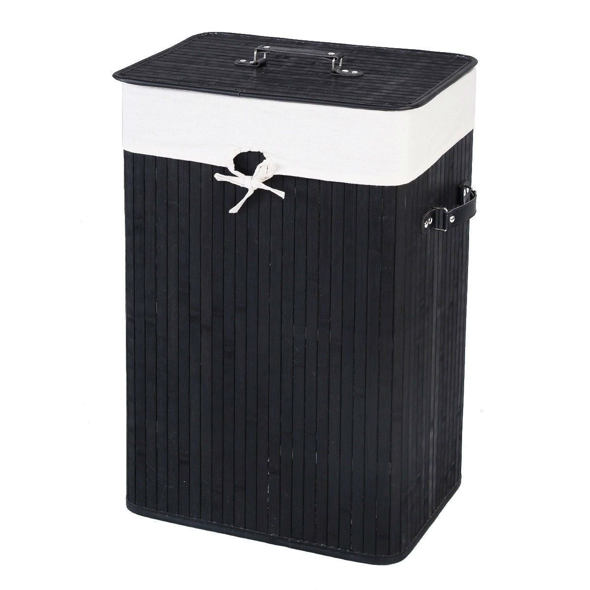 Black Bamboo Laundry Hamper with Removable Liner-2