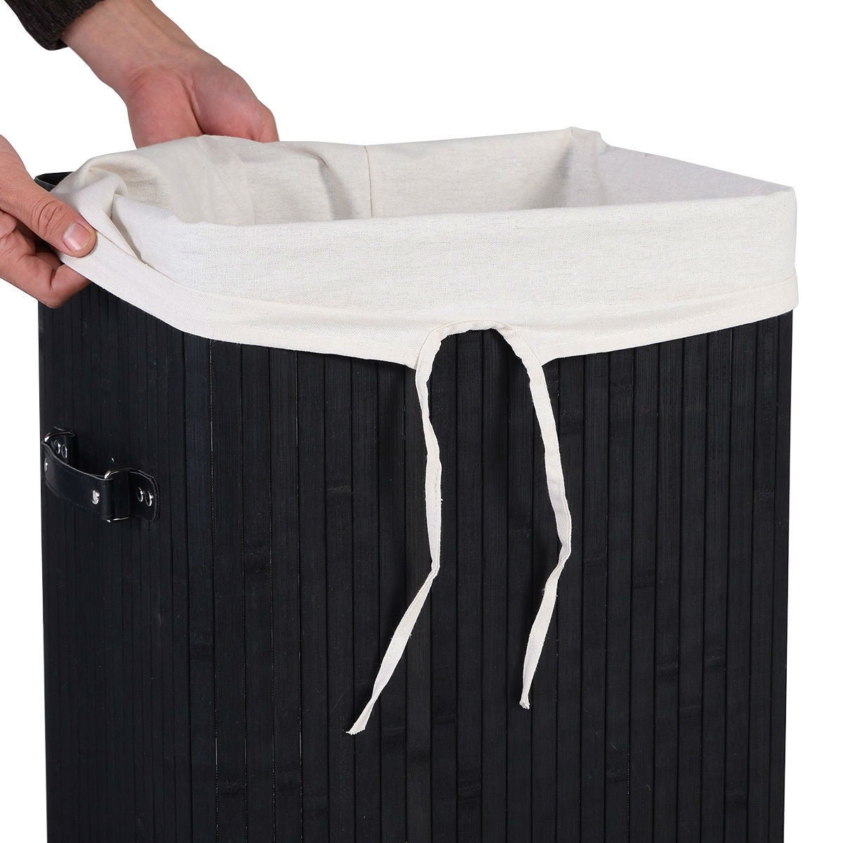 Black Bamboo Laundry Hamper with Removable Liner-3