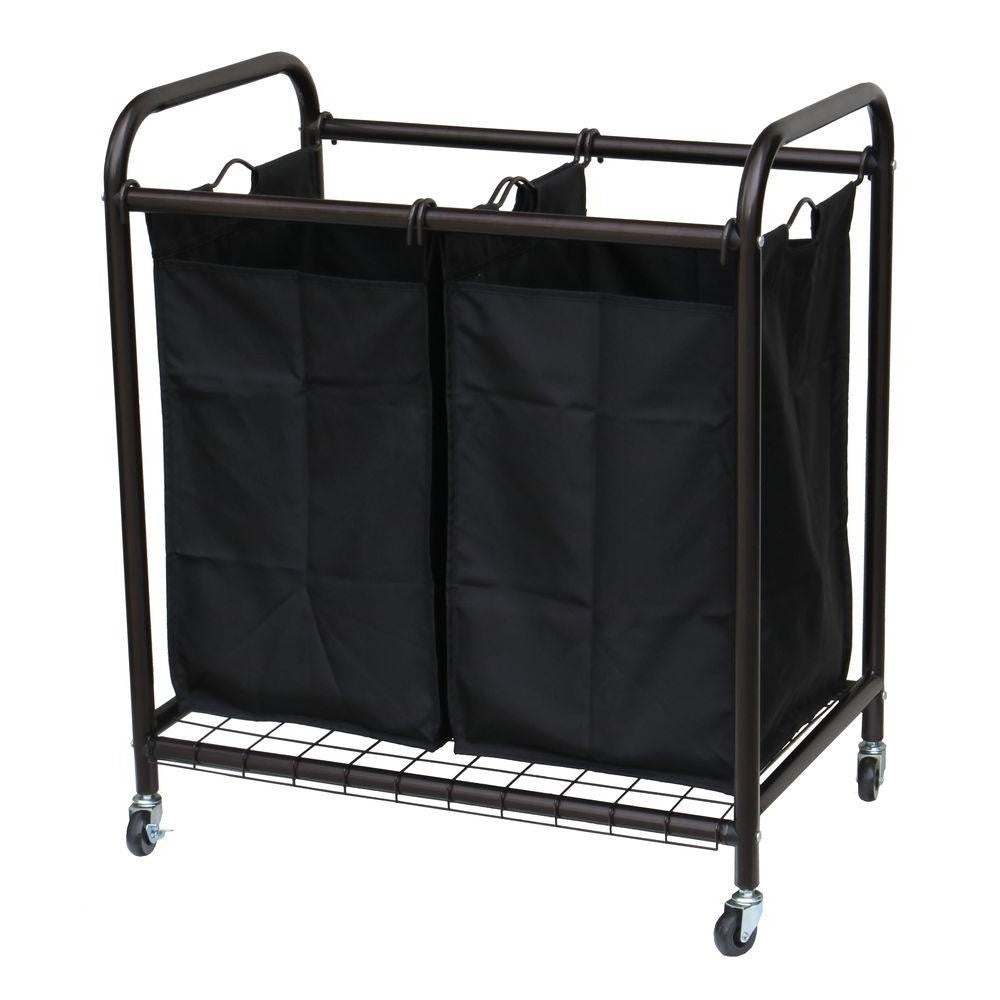 Bronze Laundry Hamper Cart with 2 Black Sorter Bags-0