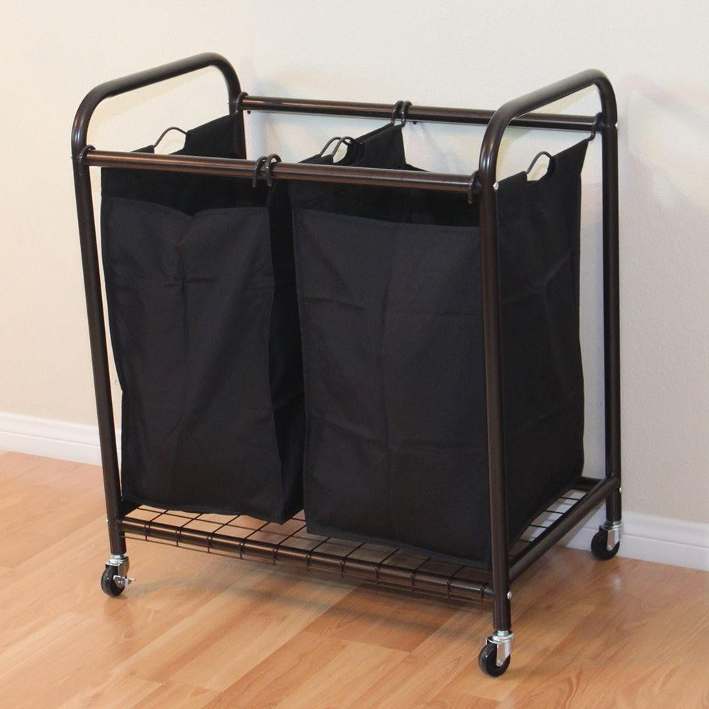 Bronze Laundry Hamper Cart with 2 Black Sorter Bags-2