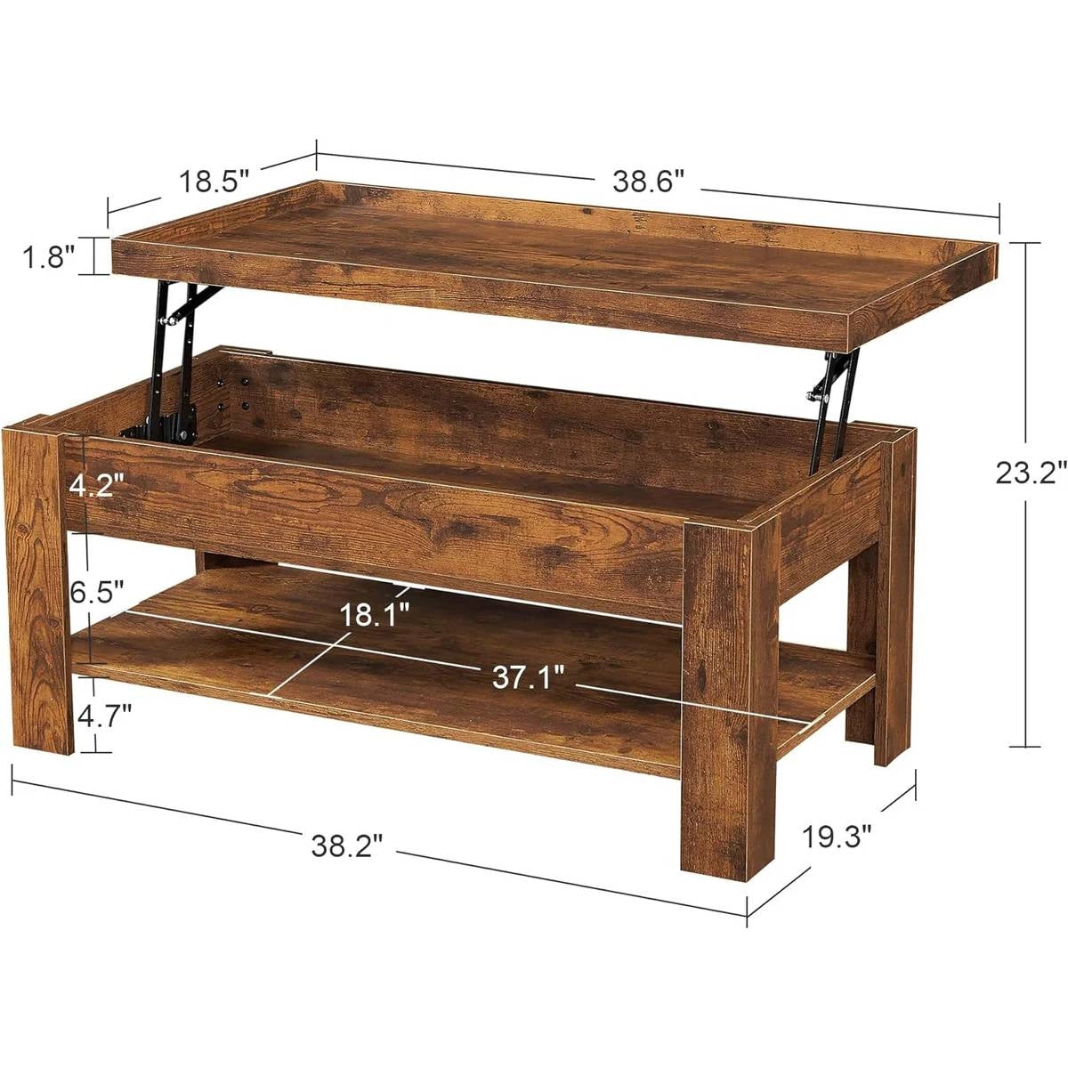 Modern Lift Top Coffee Table with Storage Shelf in Brown Wood Finish-4