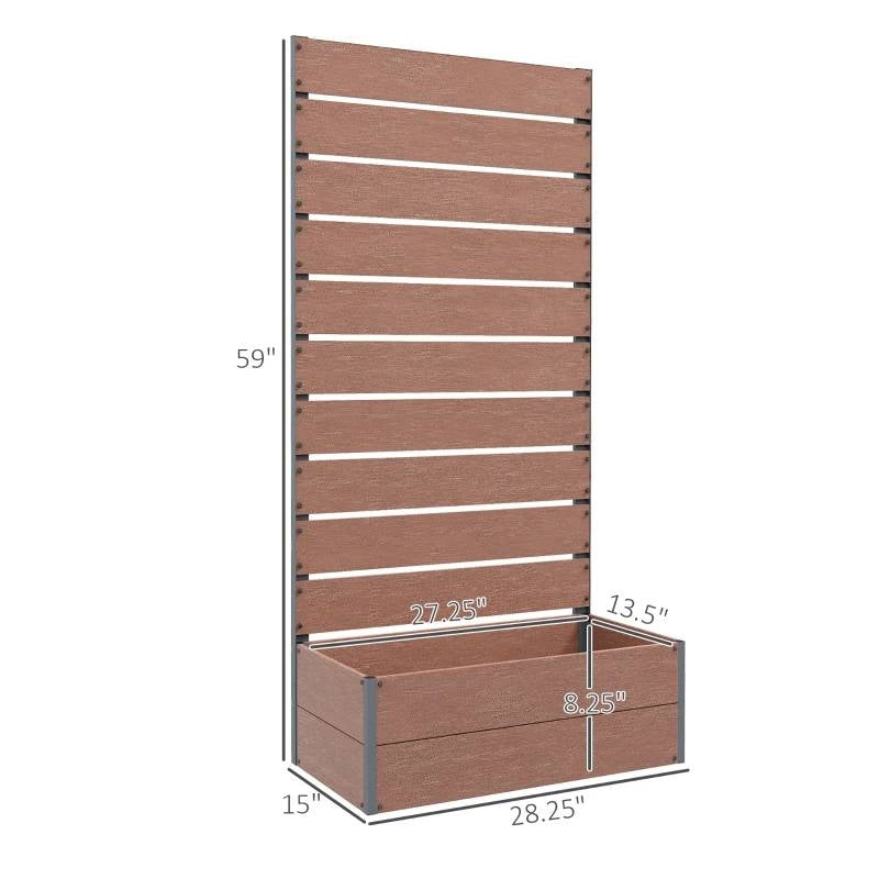 Raised Garden Bed Planter with Slatted Fence Trellis in Brown Wood Finish-4