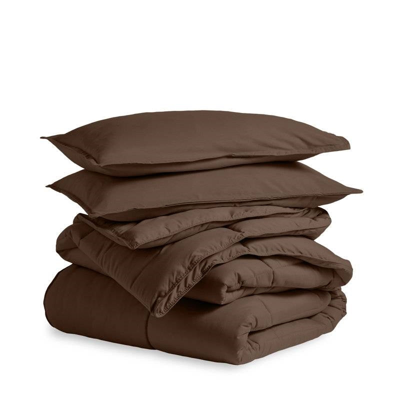 Queen size 3-Piece Down Alternative Microfiber Comforter Set in Chocolate Brown-1