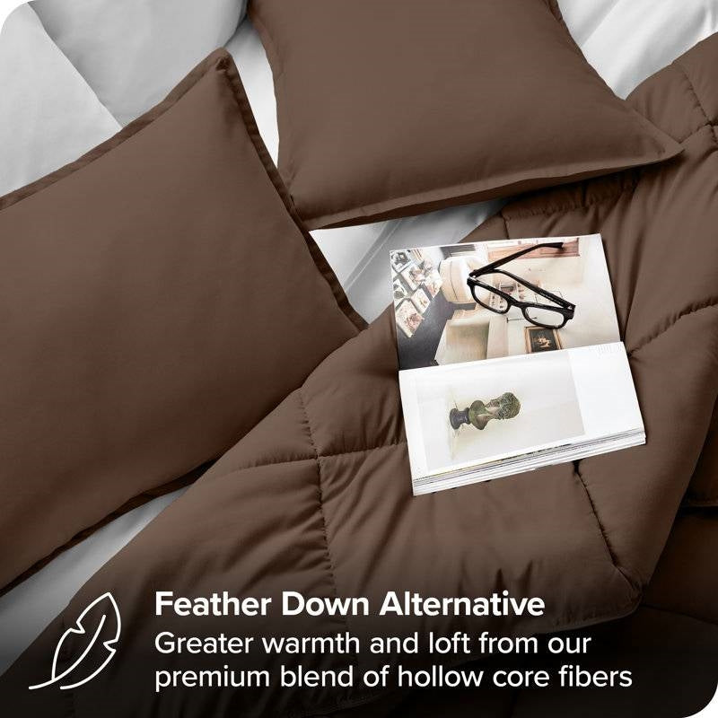 Queen size 3-Piece Down Alternative Microfiber Comforter Set in Chocolate Brown-3