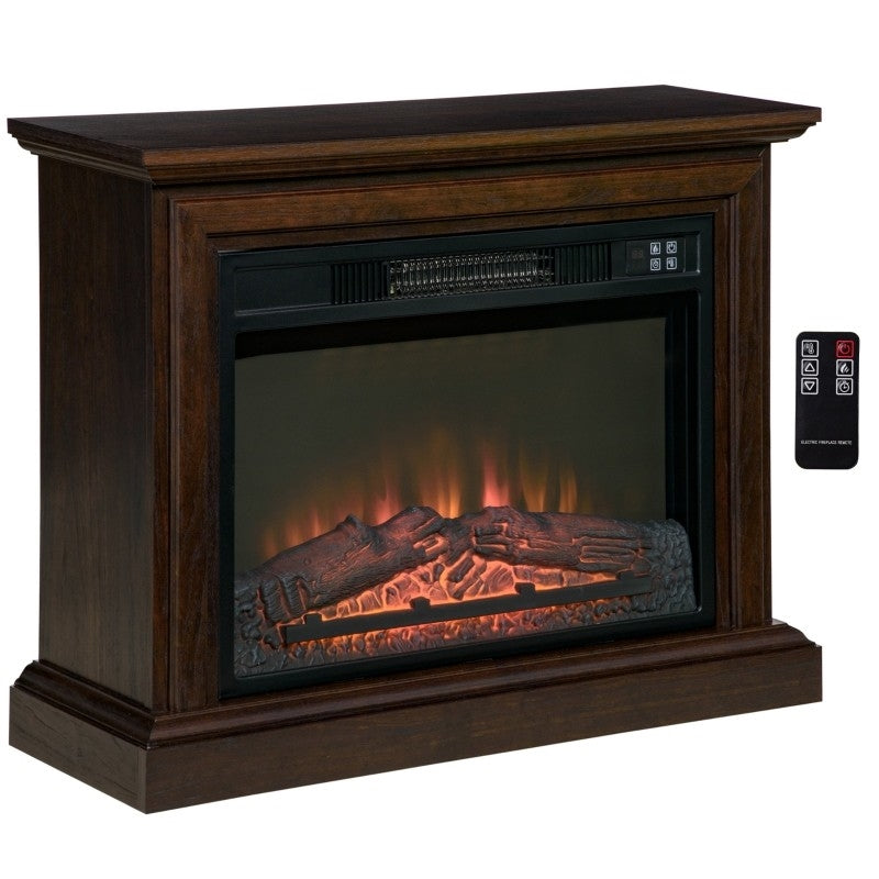 31 inch Brown Electric Fireplace Heater Dimmable Flame Effect and Mantel w/ Remote Control-0