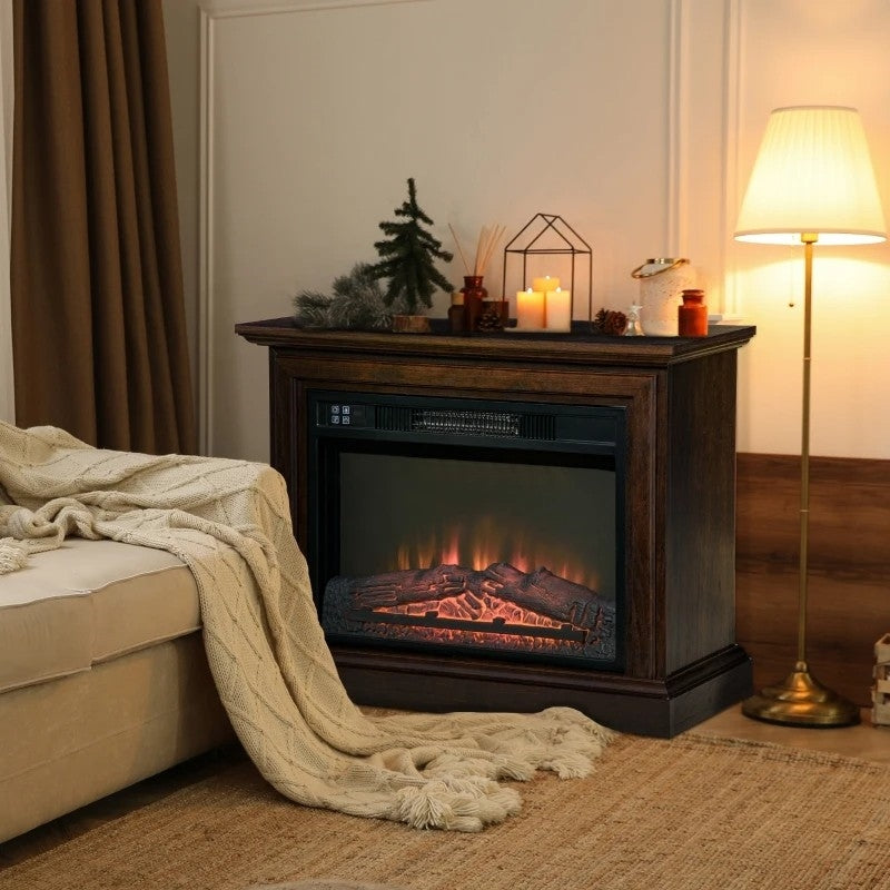 31 inch Brown Electric Fireplace Heater Dimmable Flame Effect and Mantel w/ Remote Control-2