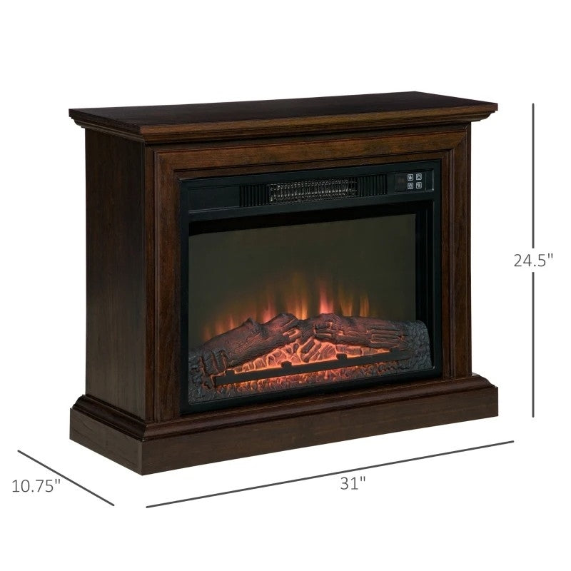 31 inch Brown Electric Fireplace Heater Dimmable Flame Effect and Mantel w/ Remote Control-3