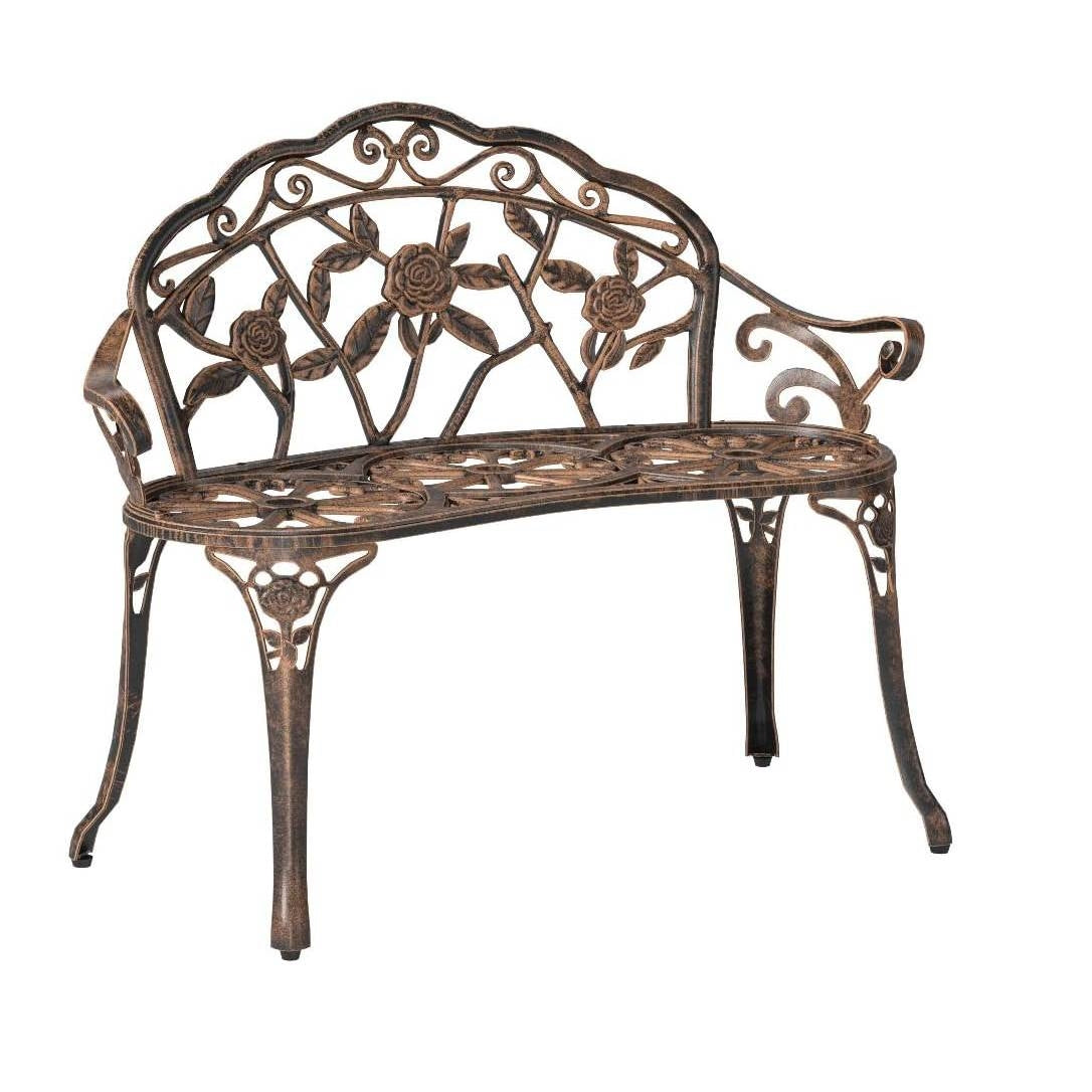 Outdoor Patio Garden Bench with Backrest in Antique Bronze Metal Finish-0