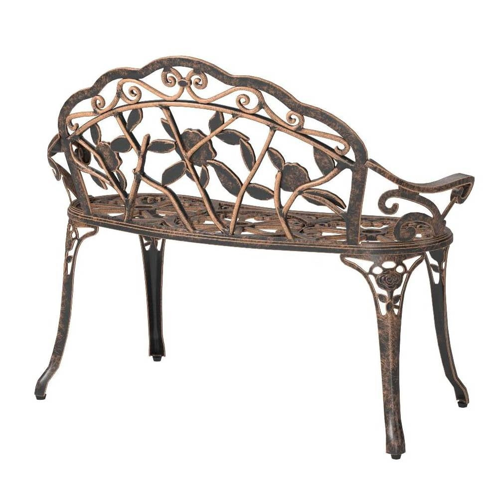 Outdoor Patio Garden Bench with Backrest in Antique Bronze Metal Finish-1