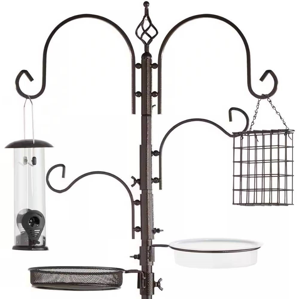 Complete Bird Feeder Set with Bronze Metal Stand Suet Water Bowl Tube and Tray-0