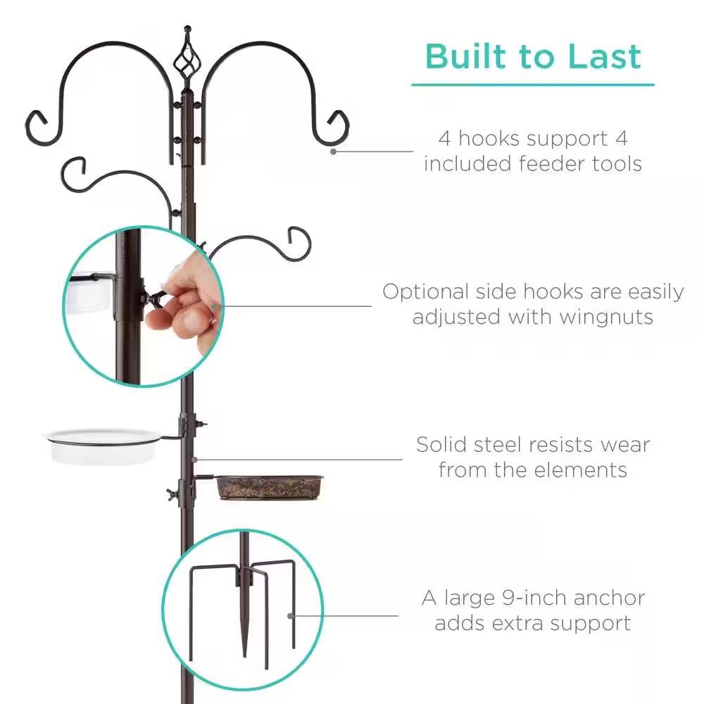 Complete Bird Feeder Set with Bronze Metal Stand Suet Water Bowl Tube and Tray-2