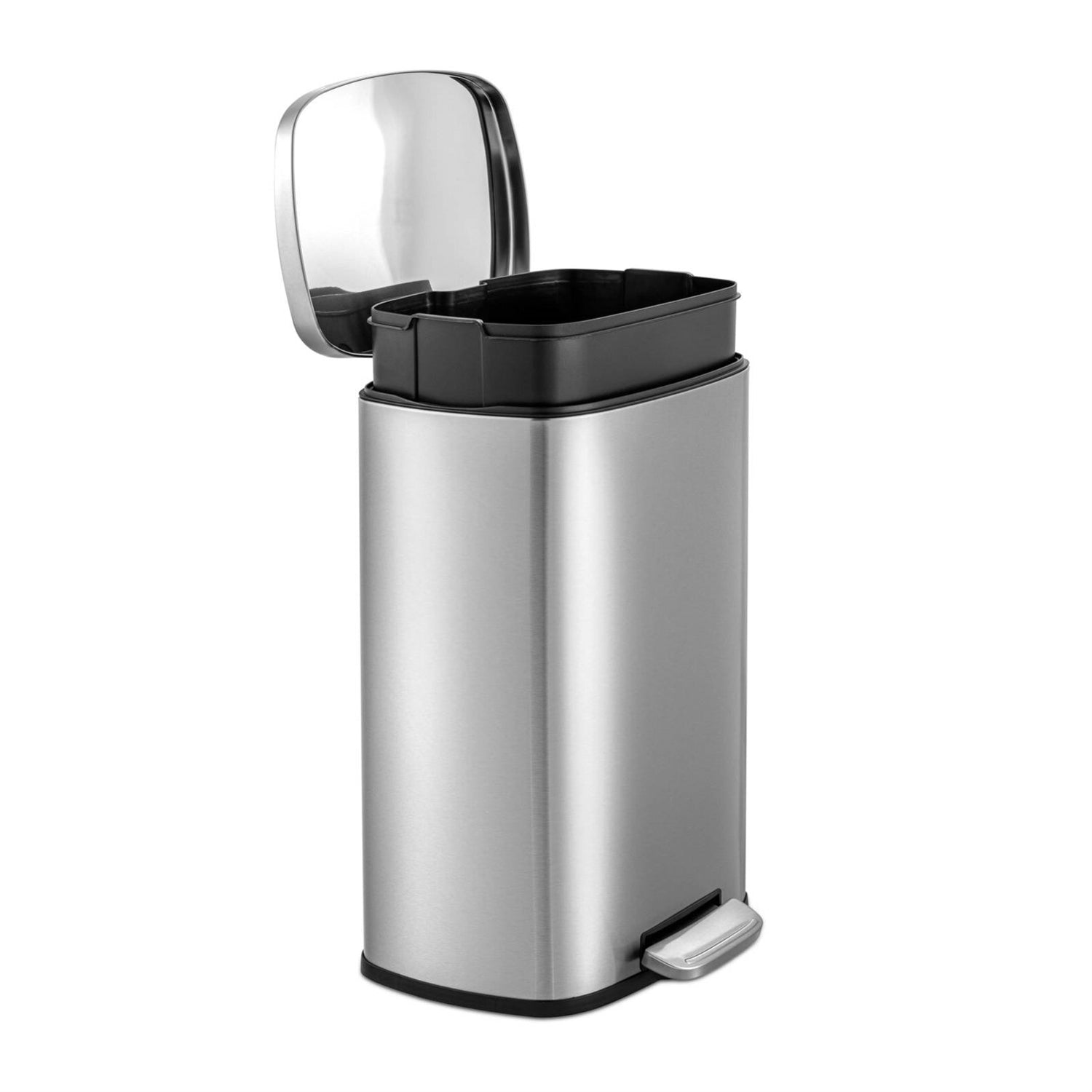 13 Gallon Brushed Stainless Steel Kitchen Trash Can with Step Open Lid-2