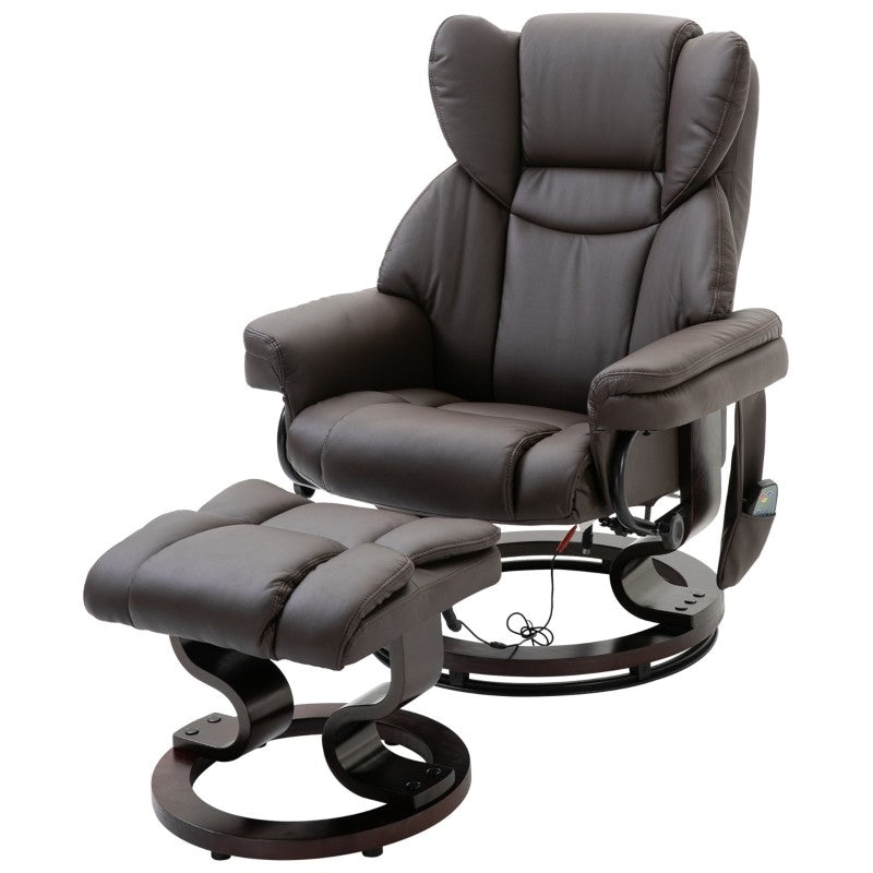 Adjustable Brown Faux Leather Remote Massage Recliner Chair w/ Ottoman-0