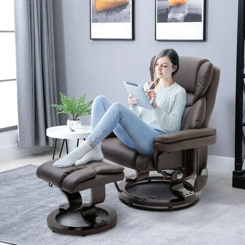 Adjustable Brown Faux Leather Remote Massage Recliner Chair w/ Ottoman-3