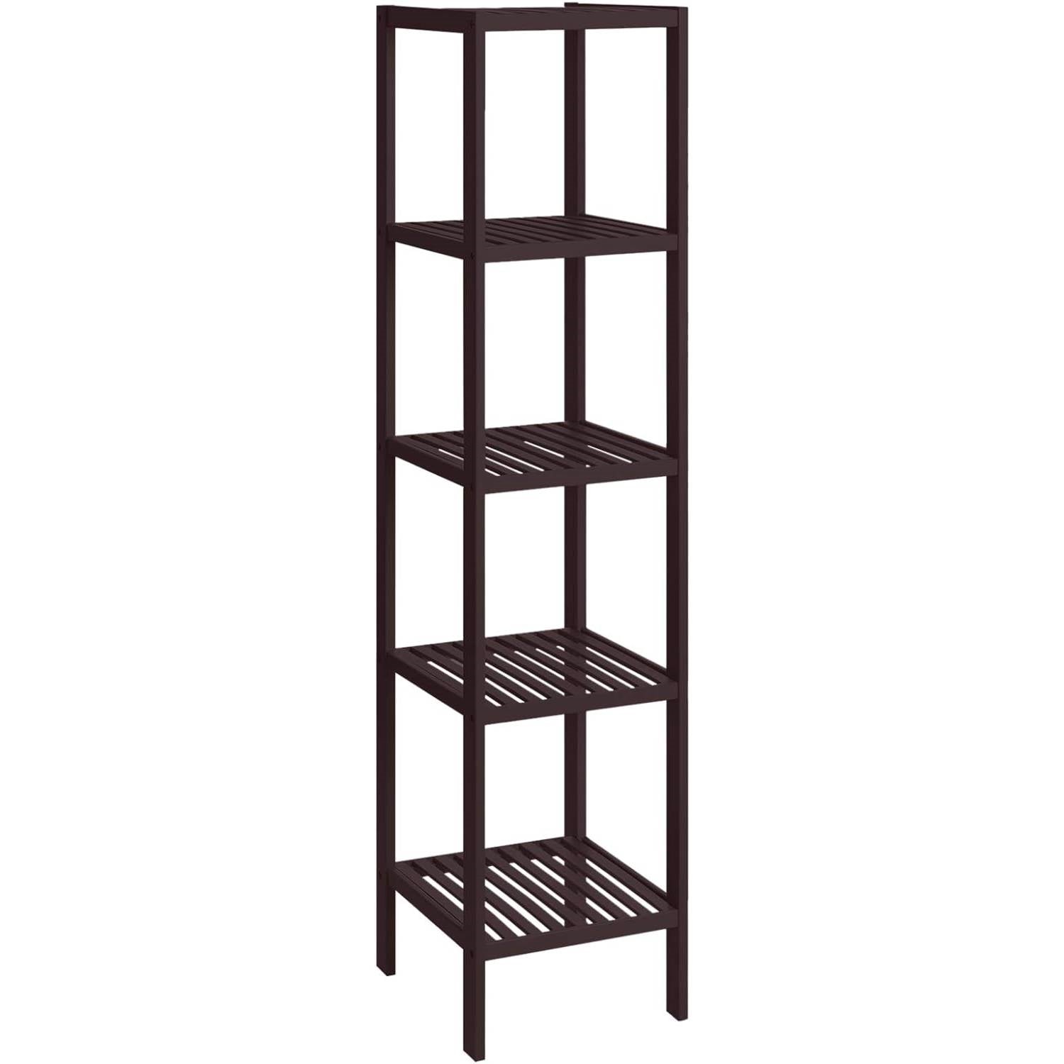 Brown Bamboo Wood 4-Shelf Versatile Storage Unit Rack Narrow Bookcase-1