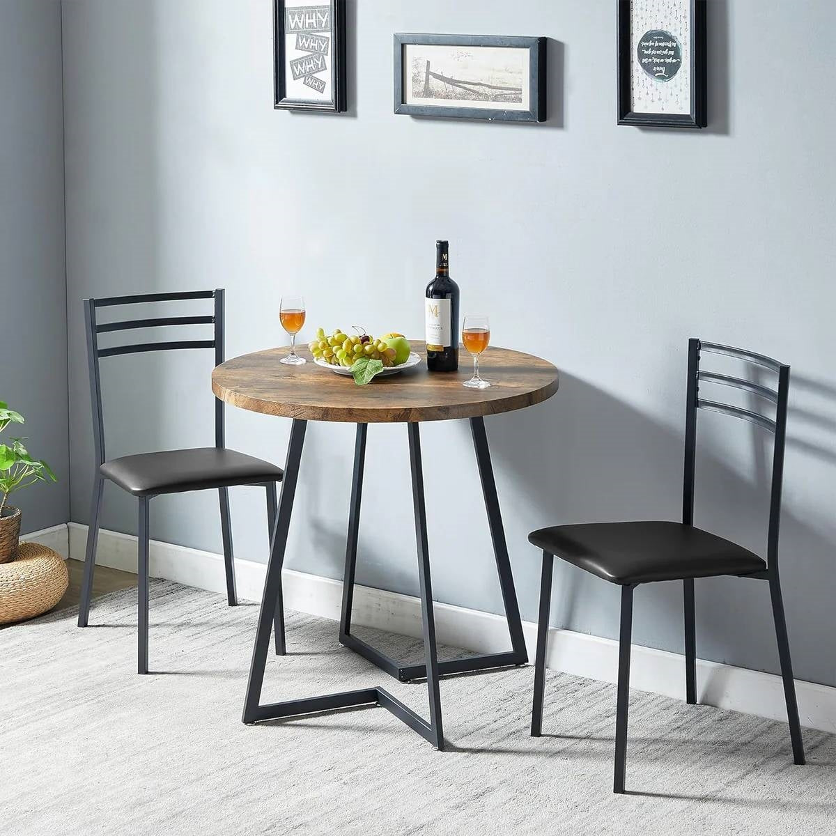 Modern 3-Piece Kitchen Dining Set with Round Wood-Top Table and 2 Chairs-0