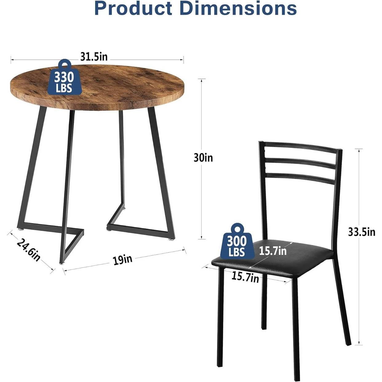 Modern 3-Piece Kitchen Dining Set with Round Wood-Top Table and 2 Chairs-4