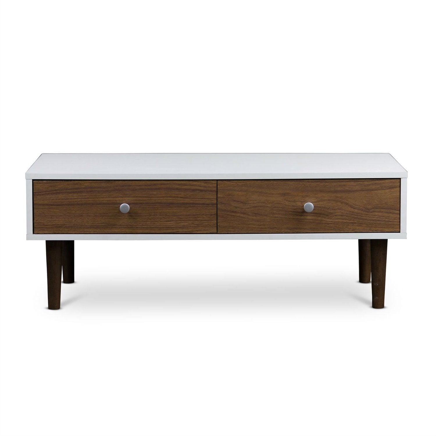 Modern Mid-Century Style White Wood Coffee Table with 2 Drawers-1