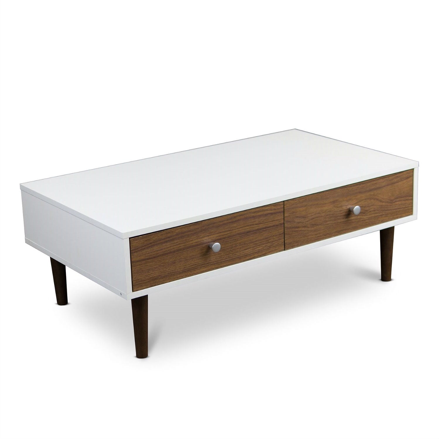 Modern Mid-Century Style White Wood Coffee Table with 2 Drawers-3