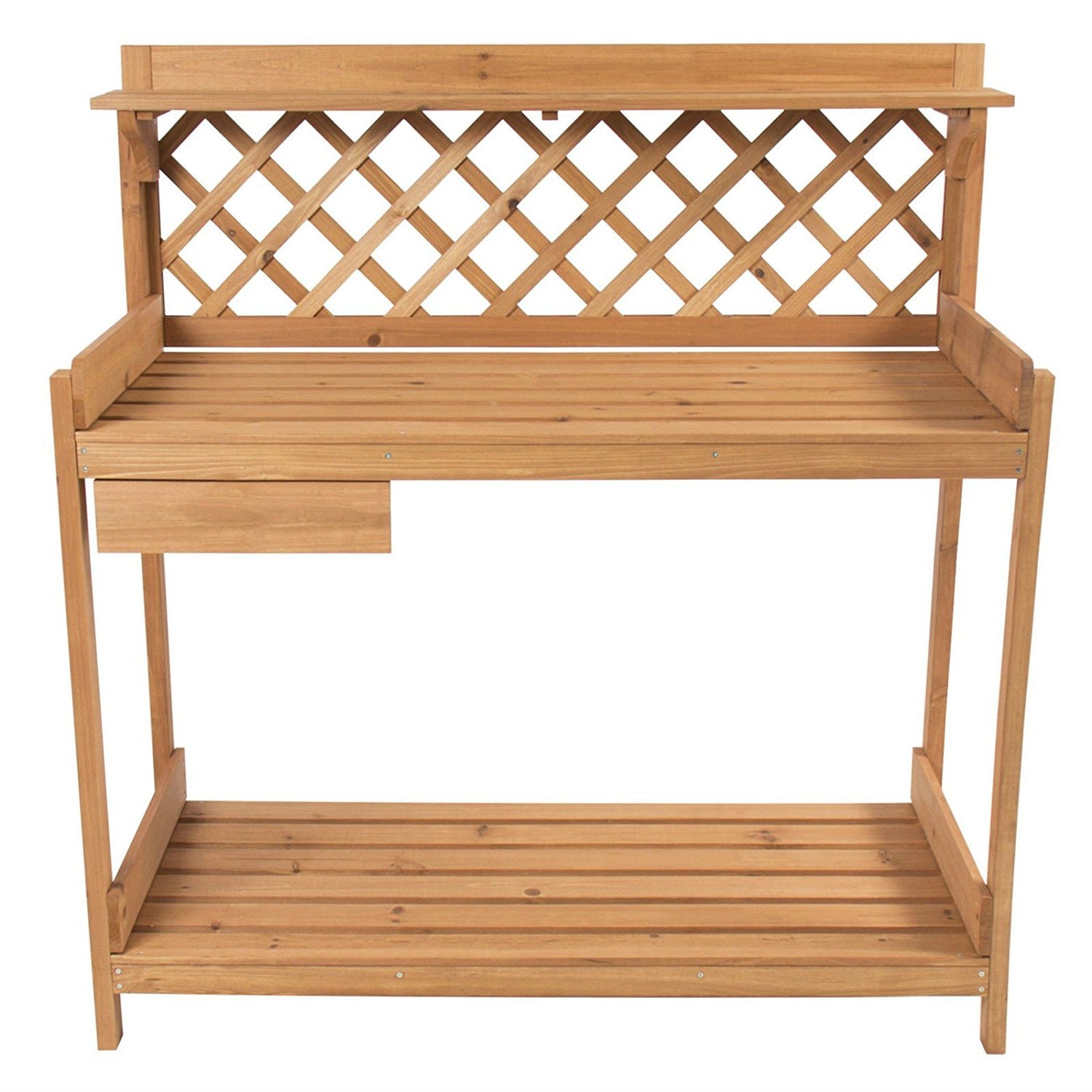 Solid Wood Garden Work Table Potting Bench in Natural Finish-1