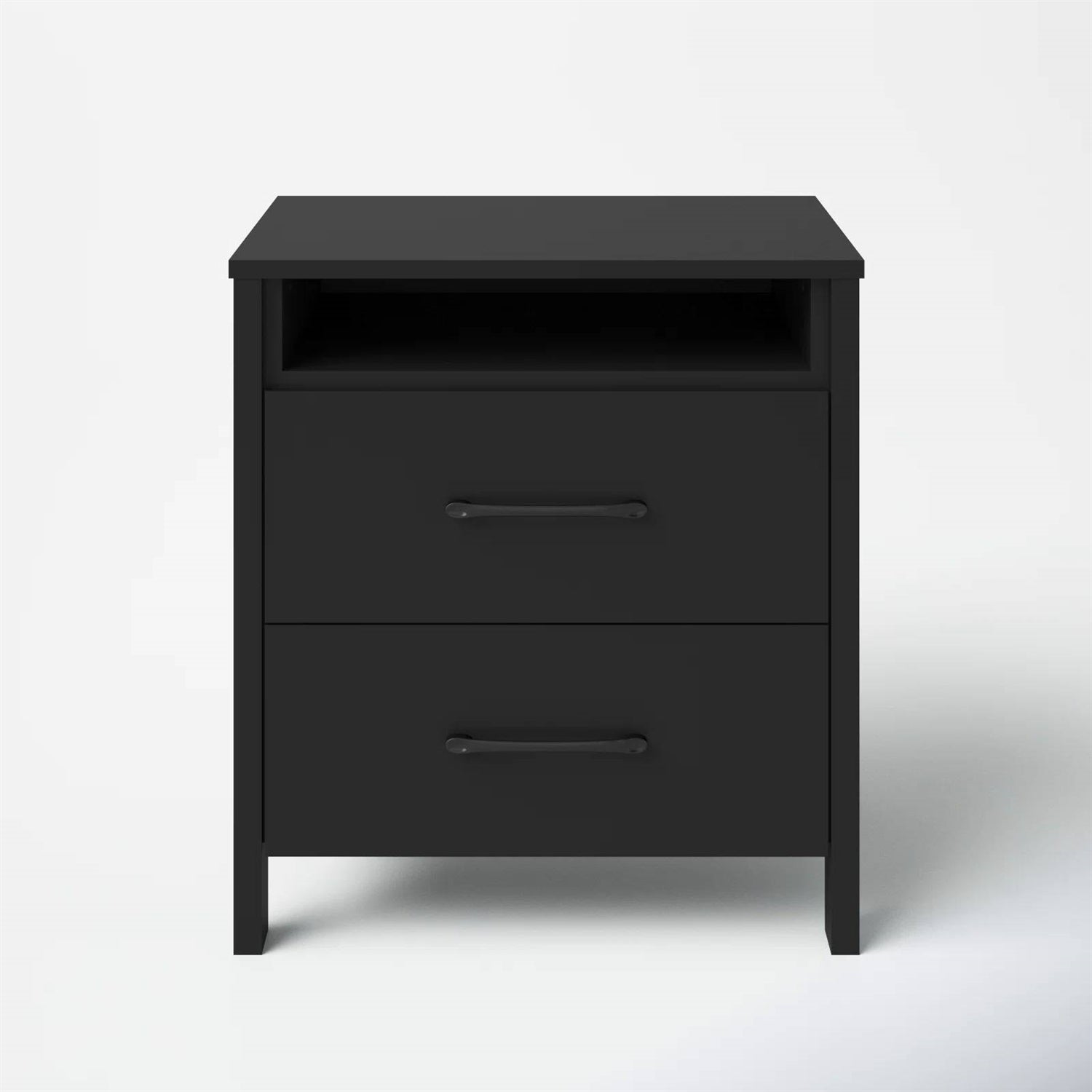 Modern 2-Drawer Nightstand Bedside Table in Black Wood Finish-4
