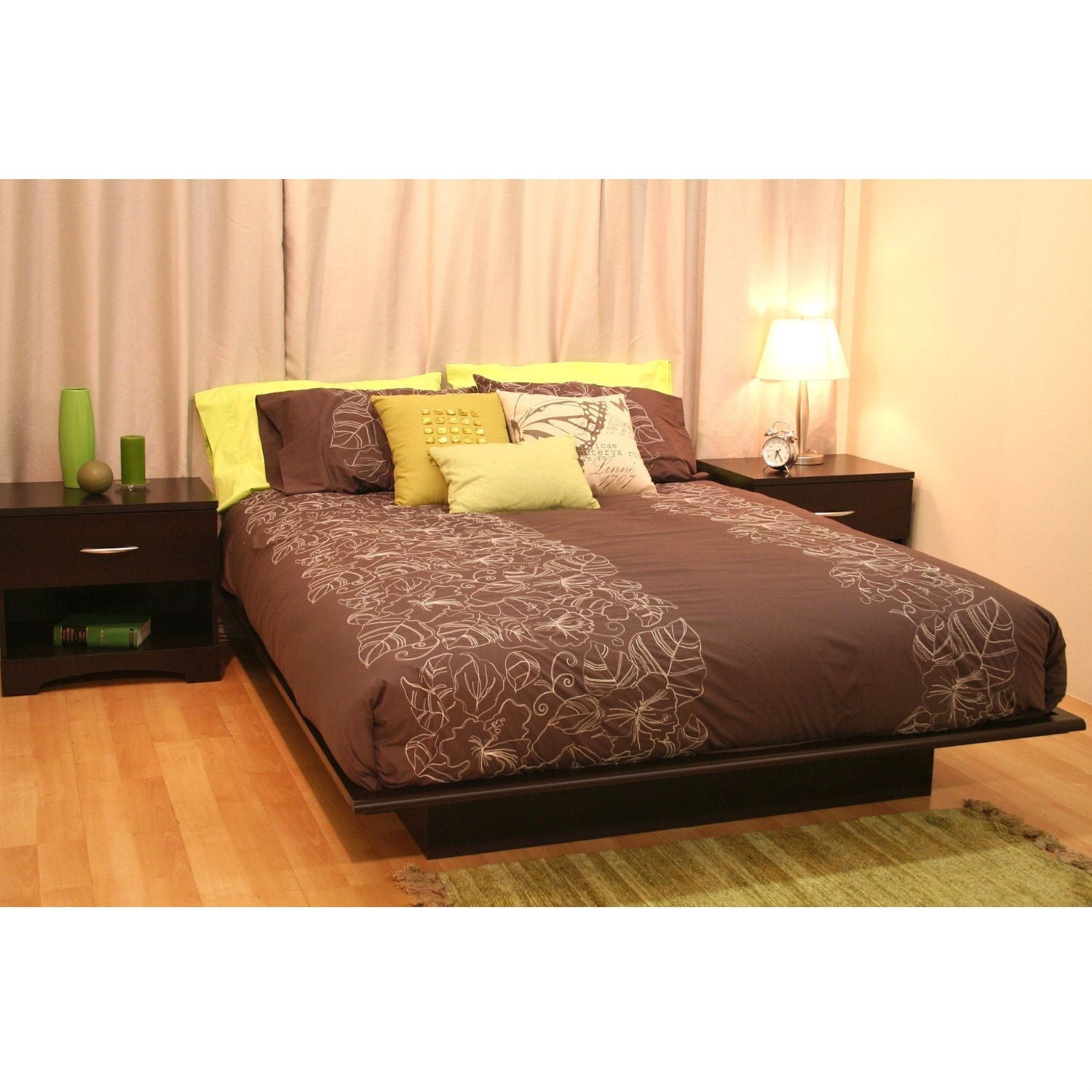 Queen size Platform Bed Frame in Dark Brown Chocolate Wood Finish-0