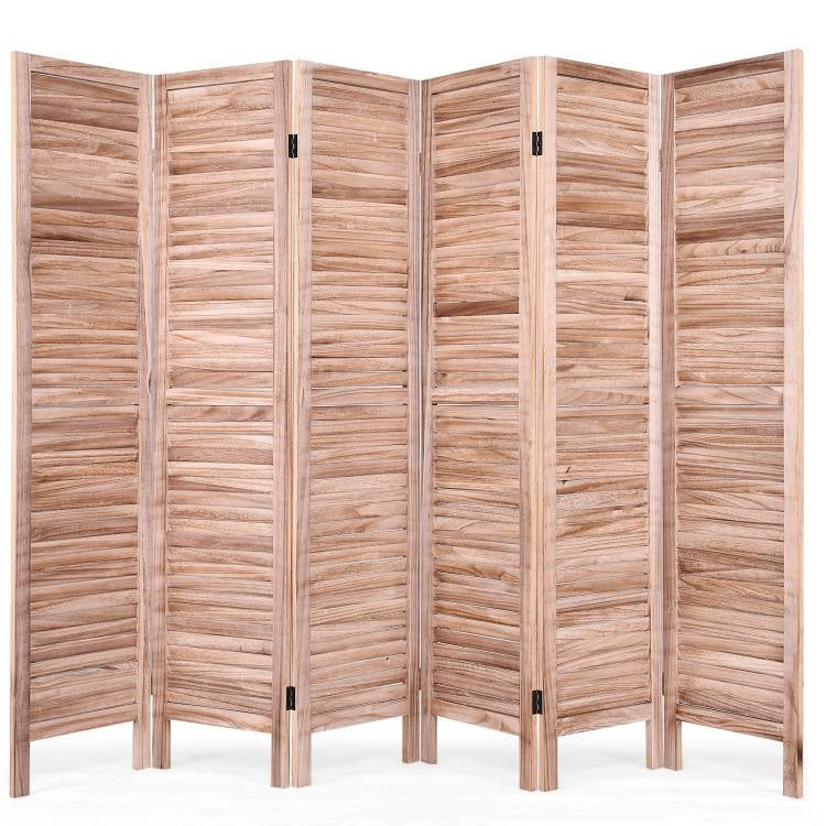 6-Panel Classic Louver Slatted Room Divider Screen in Brown Wood Finish-1