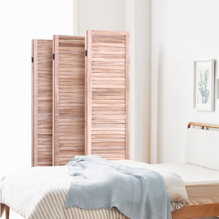 6-Panel Classic Louver Slatted Room Divider Screen in Brown Wood Finish-2