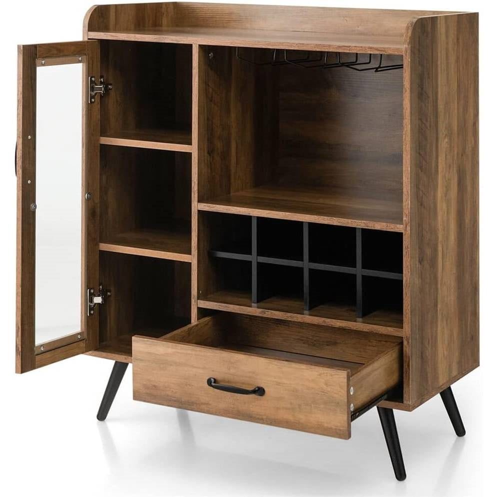 Mid-Century Modern Sideboard Wood Buffet Cabinet Wine Rack and Glass Storage-2