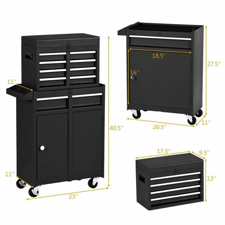 Black Heavy Duty Steel Lockable Rolling Garage Tool Chest Mobile Storage Cart-2