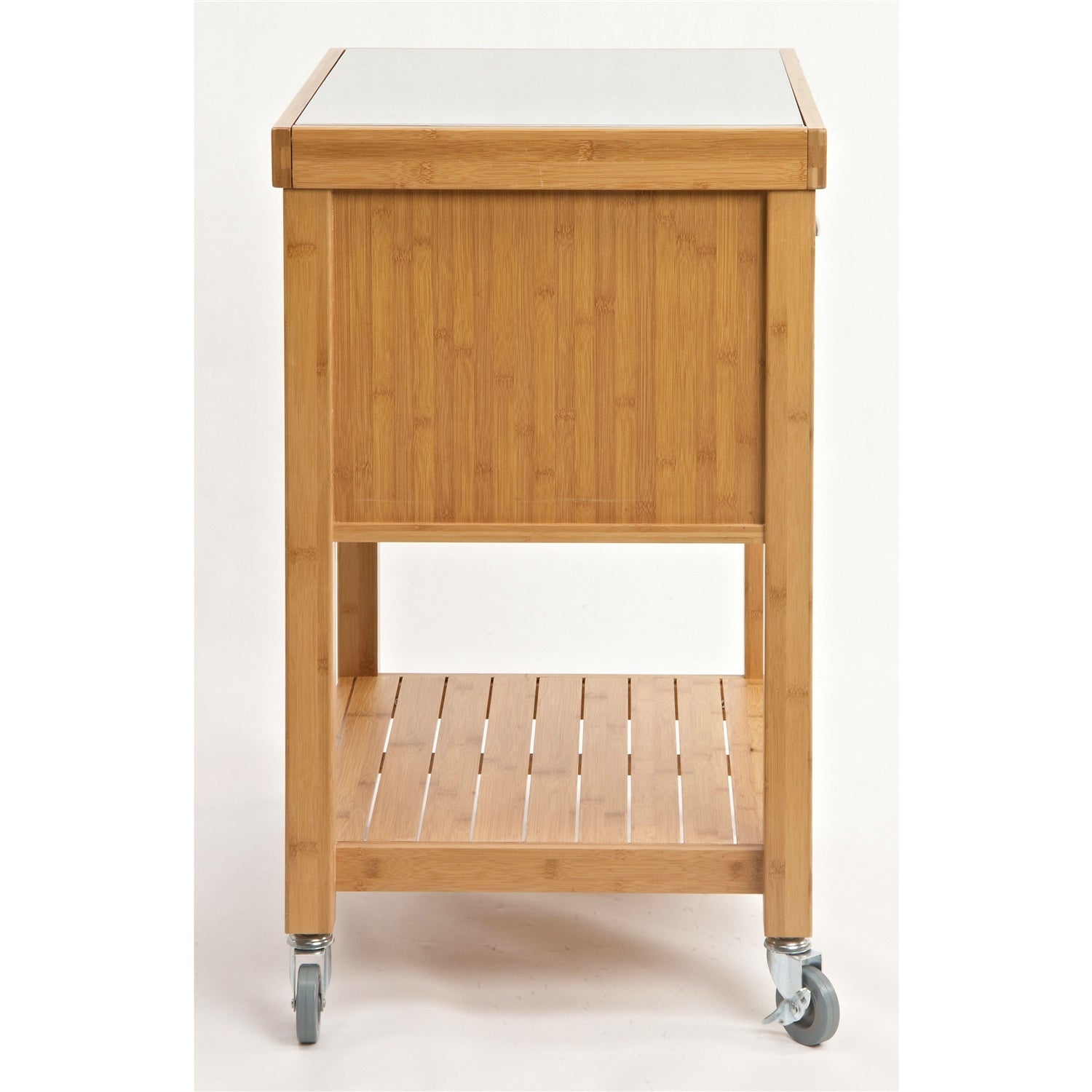 Stainless Steel Top Bamboo Wood Kitchen Cart with Casters-1