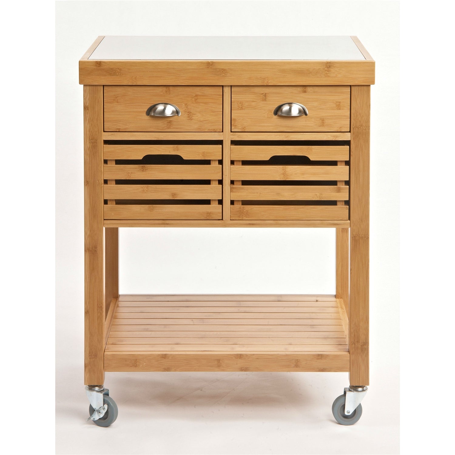 Stainless Steel Top Bamboo Wood Kitchen Cart with Casters-2