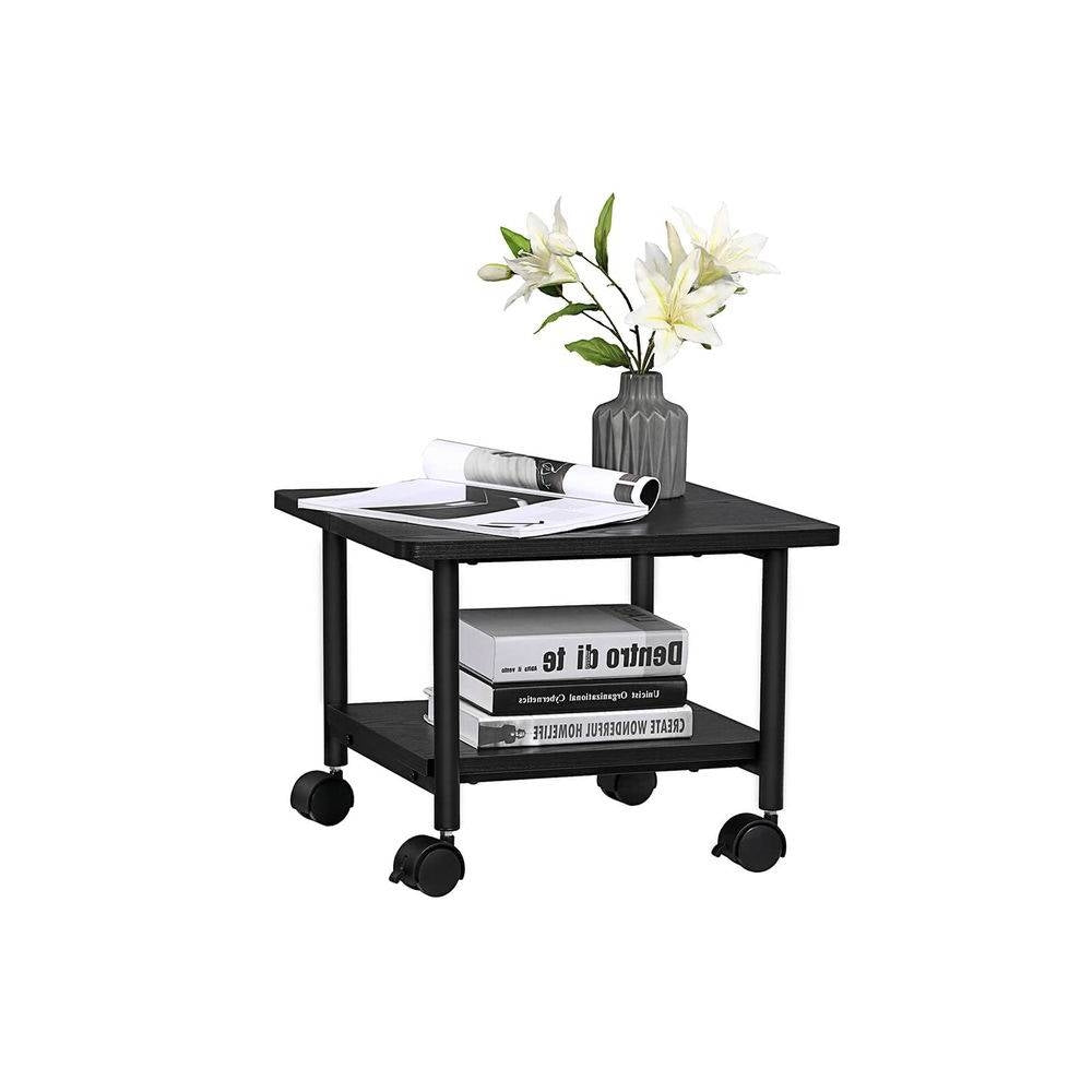 Industrial Black Metal Wood Low-Profile Printer Stand with Bottom Paper Shelf-2