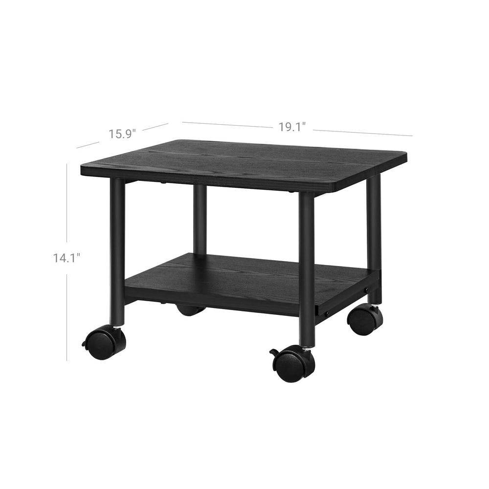 Industrial Black Metal Wood Low-Profile Printer Stand with Bottom Paper Shelf-4