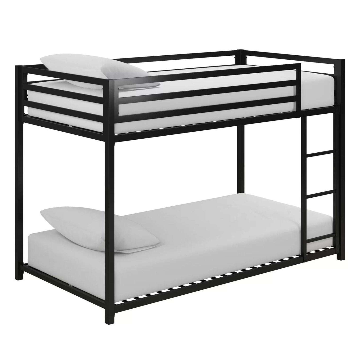 Twin over Twin size Modern Low Height Black Metal Bunk Bed-0